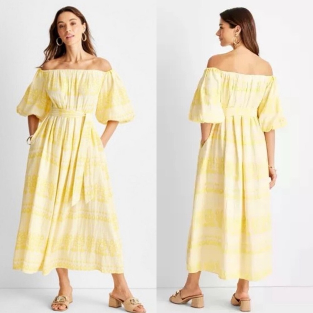 Future Collective SMALL Floral Off The Shoulder Puff Sleeve Midi Dress NEW - Picture 2 of 11